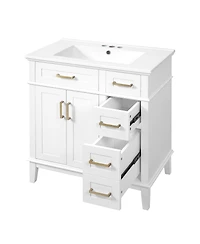 Sillysis 30" Bathroom Vanity with Ceramic Sink, Modern Storage Cabinet 2 Soft-Close Doors & Deep Drawer for Small Bathrooms