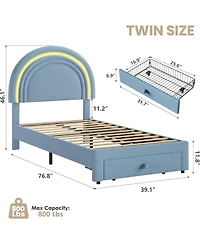 gaomon Twin Led Upholstered Bed Princess Platform Rainbow Headboard Storage Drawer No Box Spring Easy Assembly
