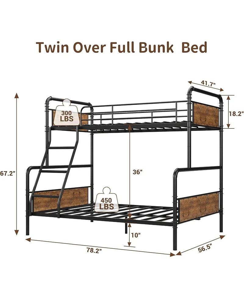 gaomon Full Metal Bunk Bed Convertible High Guardrail Ladder Underbed Storage No Box Spring Space-Saving
