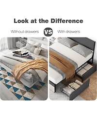 gaomon Upholstered Platform Bed Frame with Adjustable Headboard 2 Drawers Steel Slat Support No Box Spring Needed Space-Saving Design