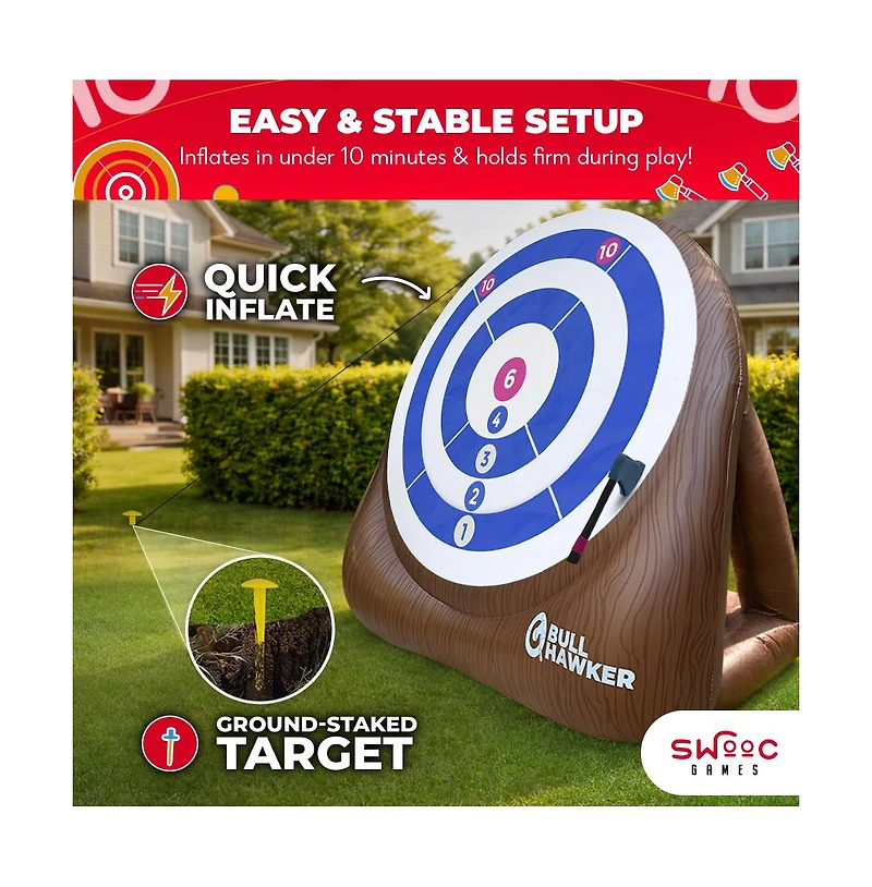 Swooc Xl Bull Hawker | Giant Axe Darts (Over 8ft Tall) w/ 15+ Games | Axe Throwing Game for Backyard w/ Air Pump | Outdoor Fun