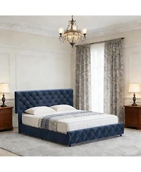 gaomon Upholstered Platform Bed Frame with Adjustable Headboard & 4 Storage Drawers - Diamond Tufted Linen - Sturdy & Noise