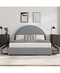 gaomon Full Bed Frame Storage Drawers Upholstered Boucle Platform Round Headboard Heavy Duty Noise-Free No Box Spring Light