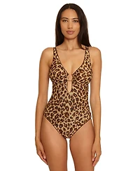 Becca Women's Safari Leopard Tatum Ring One-Piece Swimsuit