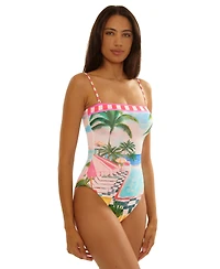 Becca Women's Miami Beach Colette Bandeau Neck One-Piece Swimsuit