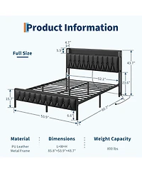 gaomon TrailBlaze Contemporary Metal Platform Bed Frame – Pu Faux Leather Headboard – Built-in Charging Station – 12" Underbed Storage.