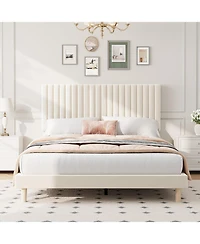 gaomon Bed Frame with Adjustable Headboard, Velvet Upholstered Platform Bed Frame, Vertical Channel Tufted