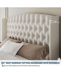 gaomon 51Inch Bed Frame Deep Button Tufted Wingback Headboard Footboard Velvet Upholstered Platform No Box Spring.