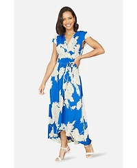 Yumi Women's Blossom Print Dipped Hem Wrap Midi Dress