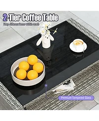 Gymax Set Of 4 Patio Furniture Set w/ Rattan Chairs Loveseat Coffee Table Cushions