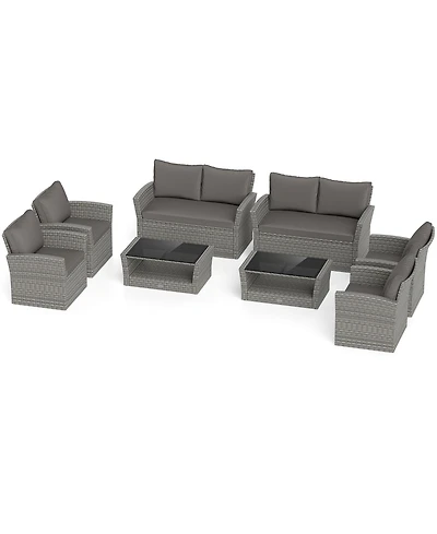 Gymax Set Of 4 Patio Furniture Set w/ Rattan Chairs Loveseat Coffee Table Cushions