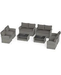 Gymax Set Of 4 Patio Furniture Set w/ Rattan Chairs Loveseat Coffee Table Cushions