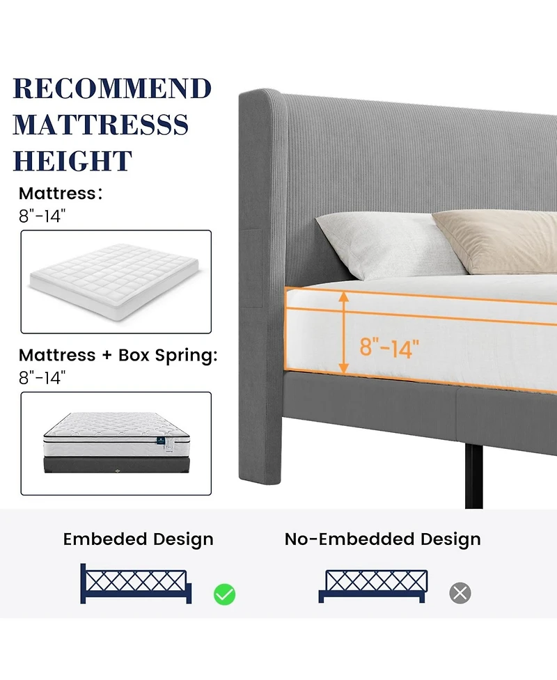 gaomon Queen Bed Frame with Headboard, Upholstered Platform Bed with Wood Slat Support, Sturdy Support Feet