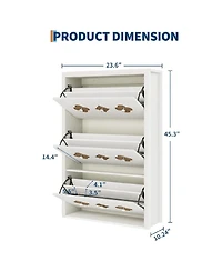 gaomon Shoe Cabinet with 3 Carved Flip Drawers, Crystal Handles, Storage Adjustable Shelf, Wooden Organizer