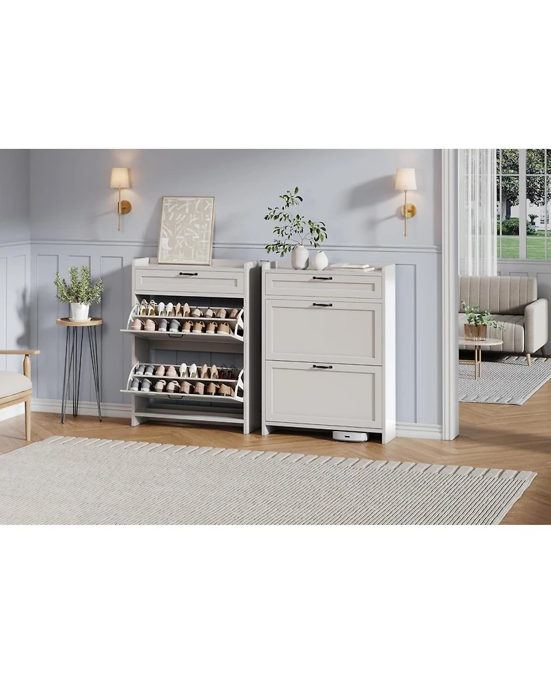 gaomon Shoe Cabinet with 2 Flip Drawers and 1 Top Drawer High-Gloss Painted Wood Shoe Organizer