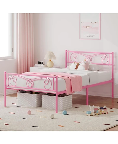 gaomon Bed Frame with Headboard and Footboard for Girls, Metal Platform Steel Slat Support, Mattress Foundation Storage