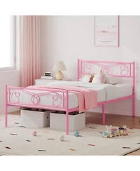 gaomon Bed Frame with Headboard and Footboard for Girls, Metal Platform Steel Slat Support, Mattress Foundation Storage