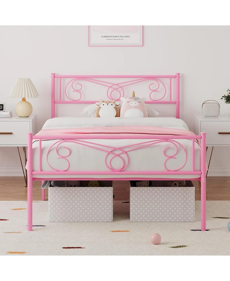 gaomon Bed Frame with Headboard and Footboard for Girls, Metal Platform Steel Slat Support, Mattress Foundation Storage