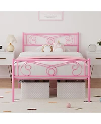 gaomon Bed Frame with Headboard and Footboard for Girls, Metal Platform Steel Slat Support, Mattress Foundation Storage