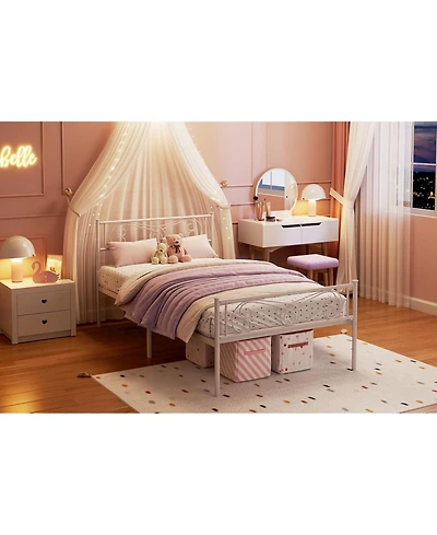 gaomon Bed Frame with Headboard and Footboard for Girls, Metal Platform Steel Slat Support, Mattress Foundation Storage