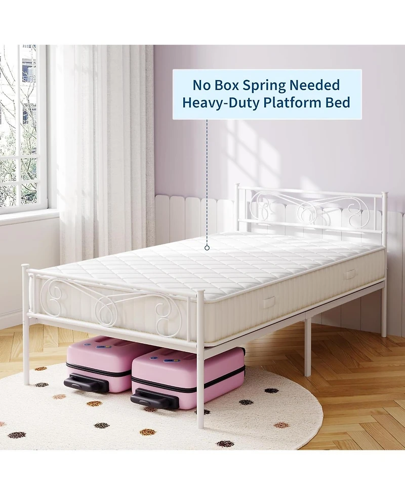 gaomon Bed Frame with Headboard and Footboard for Girls, Metal Platform Steel Slat Support, Mattress Foundation Storage