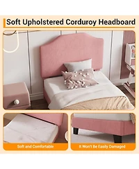 gaomon Bed Frame Corduroy Upholstered Adjustable Headboard Wooden Slats Noise-Free No Box Spring