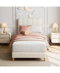 gaomon Twin Boucle Bed Frame Wave Headboard Upholstered Platform Wood Slat Support No Box Spring Easy Assembly