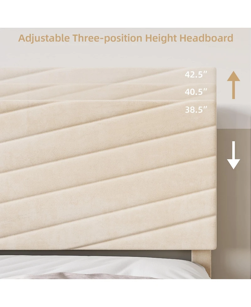 gaomon Bed Frame Velvet Upholstered Platform Adjustable Headboard Solid Wood Slats Support No Box Spring Easy Assembly Noise Free.