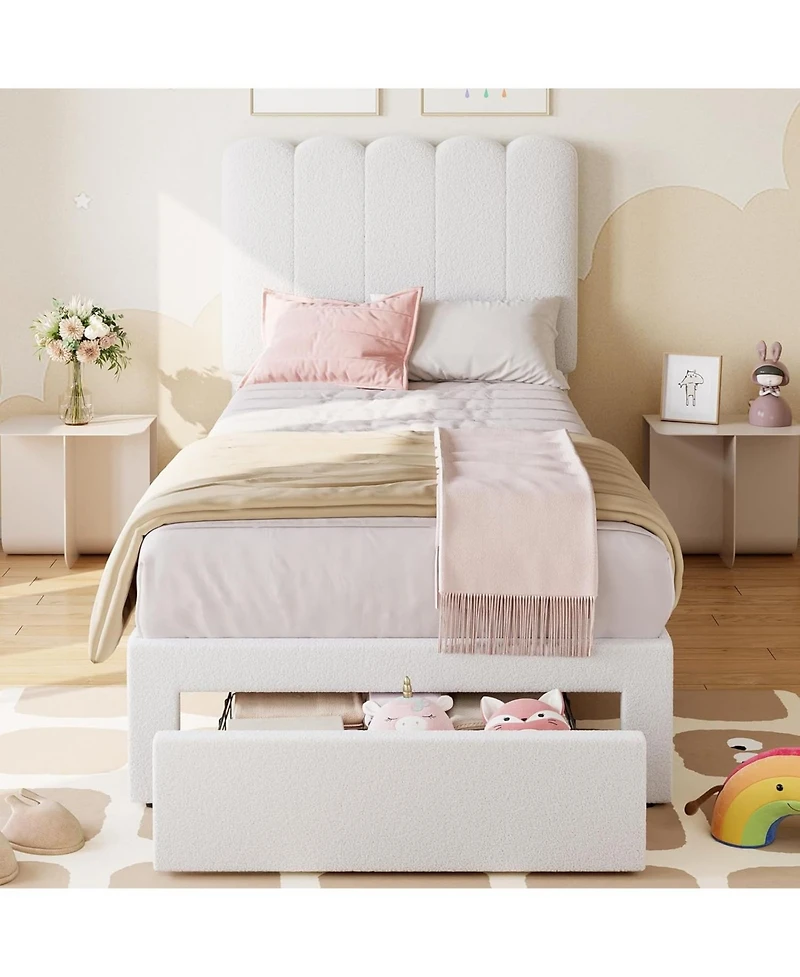 gaomon Bed Frame Storage Headboard Drawer Velvet Upholstered Platform Wooden Slats Easy Assembly Noise-Free.