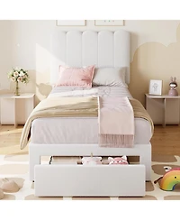 gaomon Bed Frame Storage Headboard Drawer Velvet Upholstered Platform Wooden Slats Easy Assembly Noise-Free.