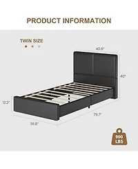 gaomon Upholstered Platform Bed Frame with 2 Storage Drawers, Faux Leather Low Profile Bed Base with Wood Slat Support