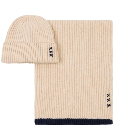 Scotch & Soda Men's Rib Stitch Cuff Beanie Scarf, 2-Piece Set