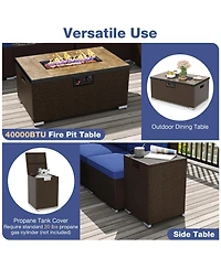 Gymax 12 Pcs Outdoor Patio Wicker Sectional Sofa Set w/ 32'' Propane Fire Pit Table Tank Holder