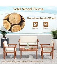 Gymax 4 Pieces Patio Furniture Set Acacia Wood Porch Chairs Table