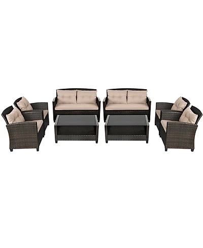 Gymax 8pcs Patio Rattan Conversation Set Cushioned Outdoor Furniture Set