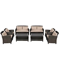 Gymax 8pcs Patio Rattan Conversation Set Cushioned Outdoor Furniture Set