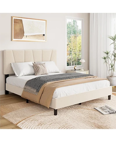 gaomon Platform Bed Frame with Adjustable Headboard – Sturdy Wooden Slats, Linen & Soft, No Box Spring Needed, Easy Assembly