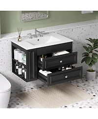 Sillysis 30" Wall Mounted Bathroom Vanity with Sink, Modern Mdf Cabinet, 2 Drawers and Open Shelves for Small Spaces