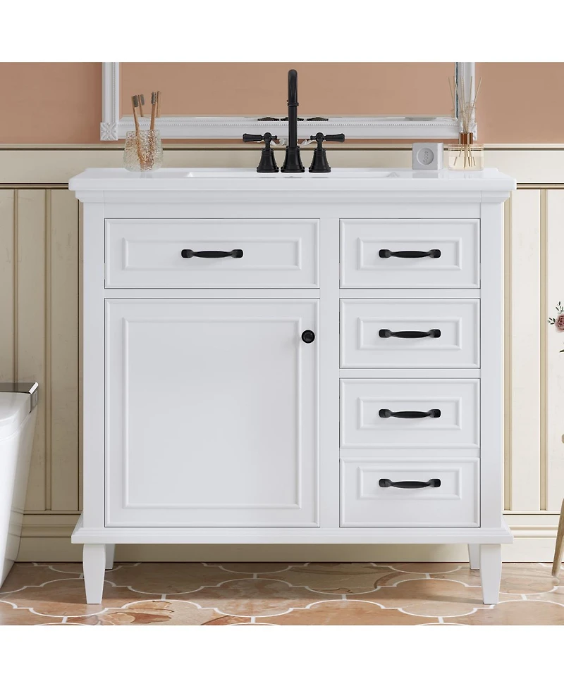 Sillysis 36" Bathroom Vanity with Ceramic Sink, Flip Drawers and Adjustable Shelf