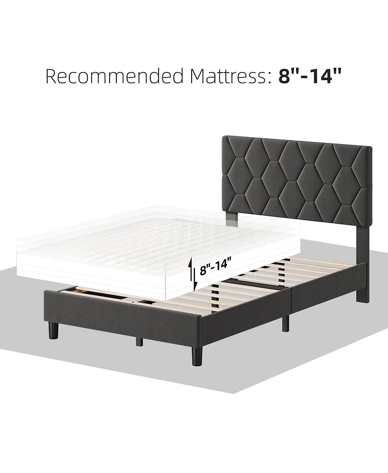 gaomon Bed Frame Upholstered Fabric Headboard Diamond Design Solid Wood Slats Easy Assembly Noise Free