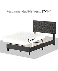 gaomon Bed Frame Upholstered Fabric Headboard Diamond Design Solid Wood Slats Easy Assembly Noise Free