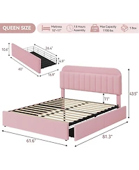 gaomon Upholstered Platform Bed with Storage Headboard and 2 Drawers- Boucle Fabric- Bookcase- Easy Assembly- No Box Spring Needed