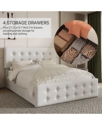 gaomon Bed Frame 4 Storage Drawers Linen Upholstered Headboard Wooden Slats No Box Spring Button