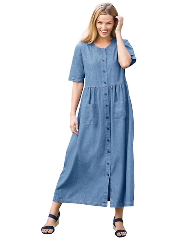 Woman Within Plus Short-Sleeve Denim Dress