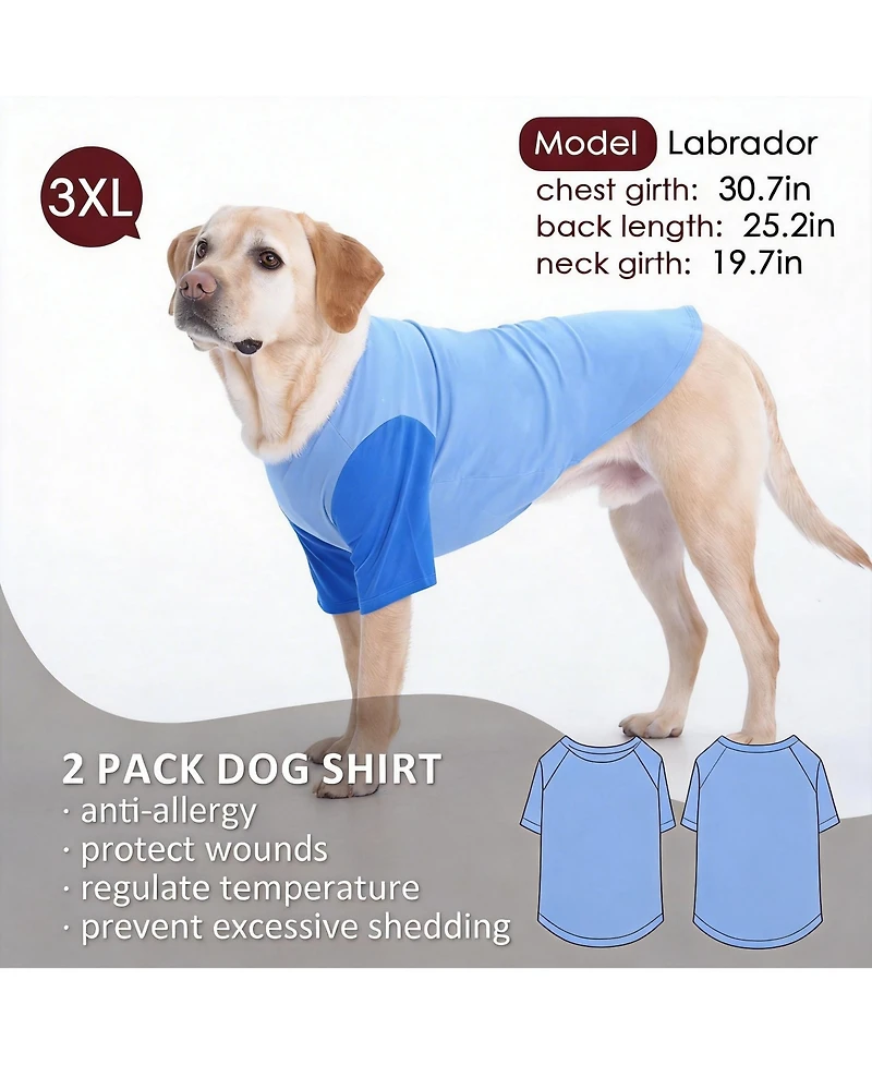 Aronkl 2 Pack Breathable Cotton Spandex Dog T-shirts for Year-Round Comfort