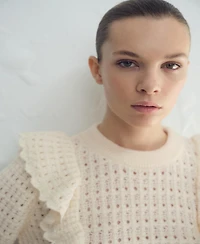 Mango Women's Ruffles Openwork Knitted Sweater