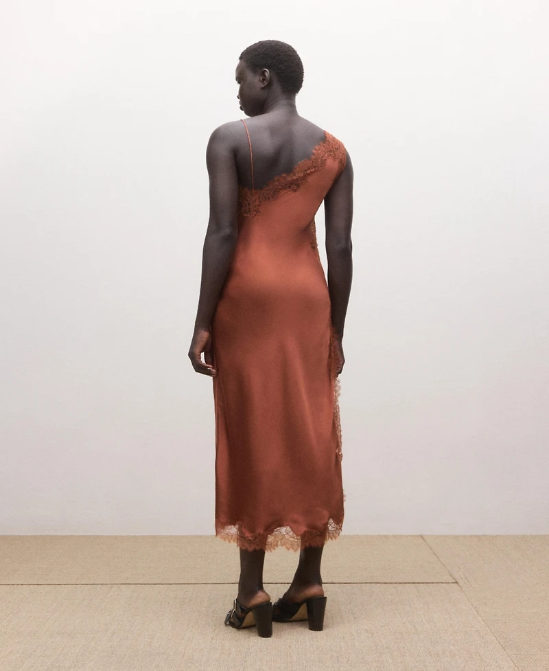 Mango Women's Asymmetrical Satin Lace Dress