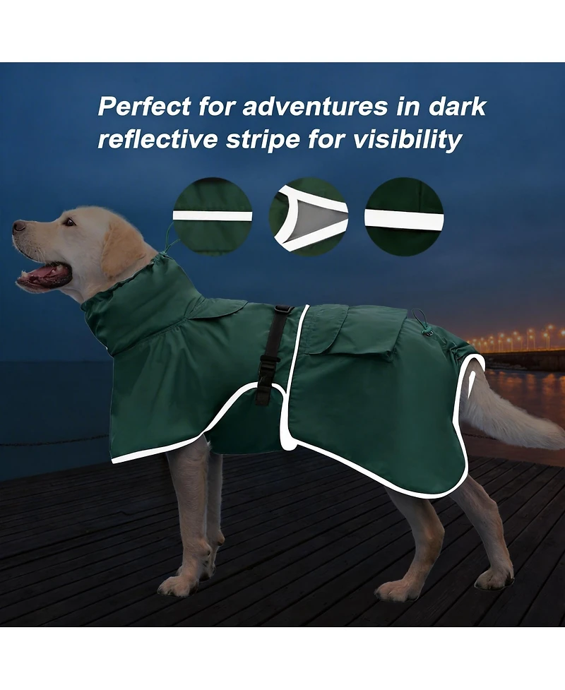 Aronkl Adjustable Hooded Raincoat for Medium Large Dogs with Reflective Edges