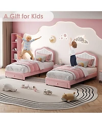 gaomon Twin Led Upholstered Bed Frame Storage Drawer Velvet Platform No Box Spring Wooden Slats Easy Assembly