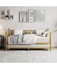 gaomon Twin Daybed with Trundle Space-Saving Gold Metal Frame Storage Clearance Heavy Duty Slats Elegant Design